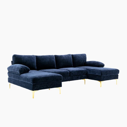 U-Shape Sectional Sofa: 110.6" Wide 3-Piece Upholstered Sectional with Chaise Longue(Navy Blue Polyester)