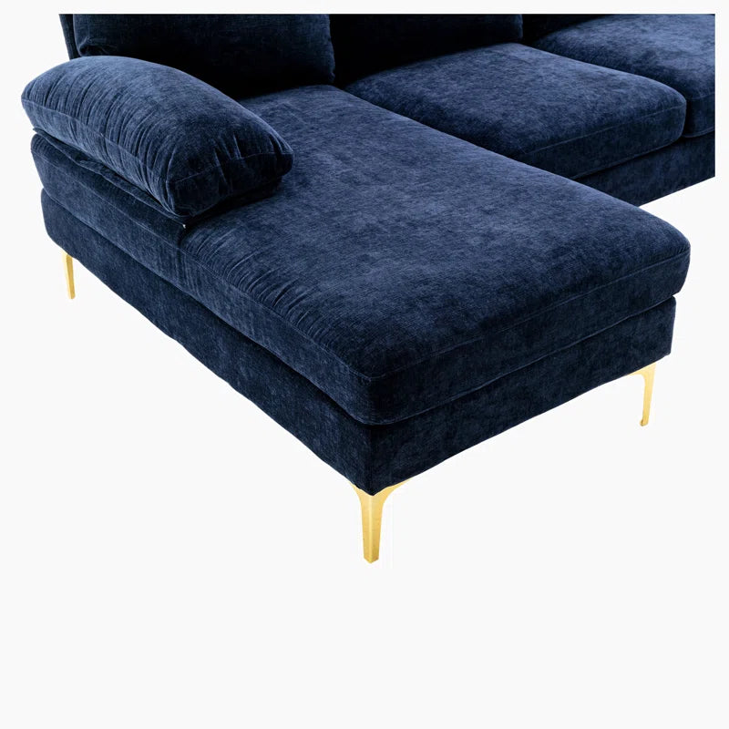 U-Shape Sectional Sofa: 110.6" Wide 3-Piece Upholstered Sectional with Chaise Longue(Navy Blue Polyester)