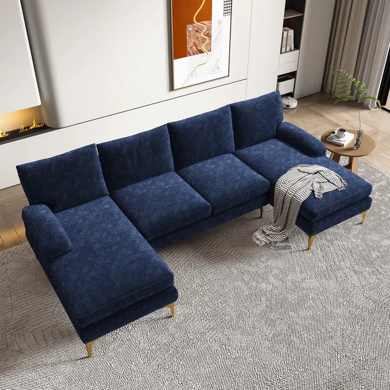 U-Shape Sectional Sofa: 110.6" Wide 3-Piece Upholstered Sectional with Chaise Longue(Navy Chenille)