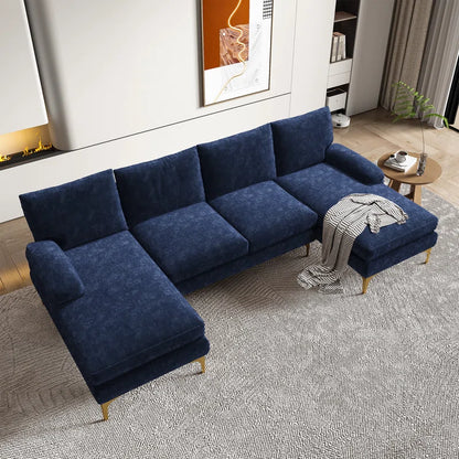 U-Shape Sectional Sofa: 110.6" Wide 3-Piece Upholstered Sectional with Chaise Longue(Navy Chenille)