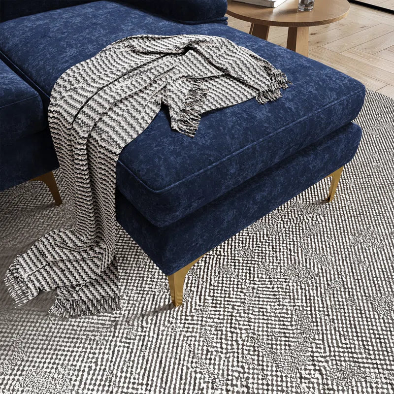 U-Shape Sectional Sofa: 110.6" Wide 3-Piece Upholstered Sectional with Chaise Longue(Navy Chenille)