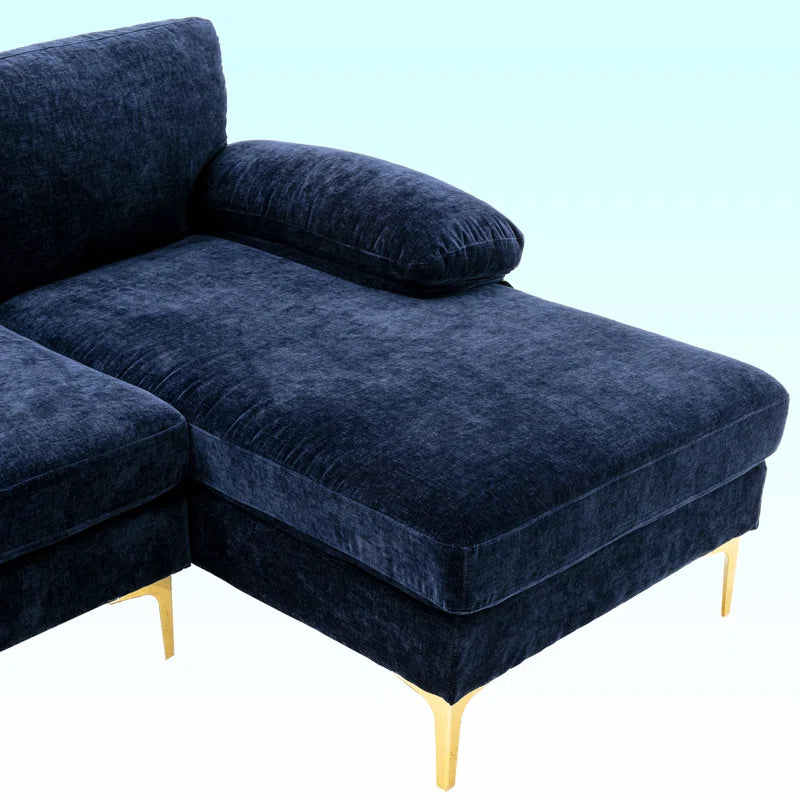 U-Shape Sectional Sofa: 110.6" Wide 3-Piece Upholstered Sectional with Chaise Longue(Navy Chenille)