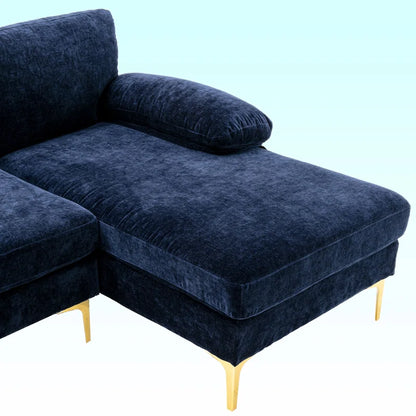 U-Shape Sectional Sofa: 110.6" Wide 3-Piece Upholstered Sectional with Chaise Longue(Navy Chenille)