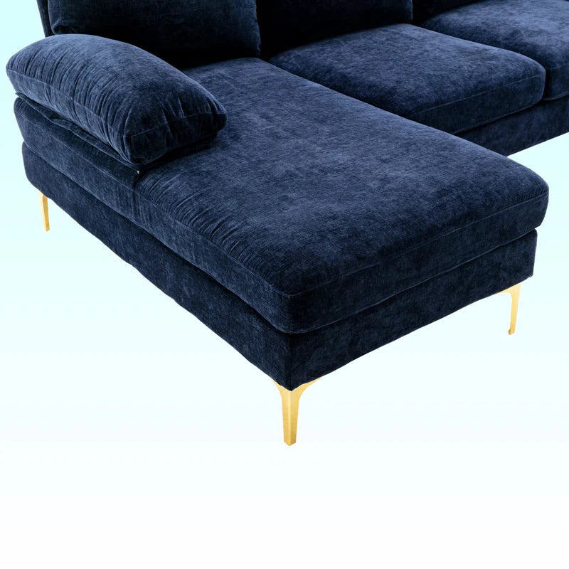 U-Shape Sectional Sofa: 110.6" Wide 3-Piece Upholstered Sectional with Chaise Longue(Navy Chenille)