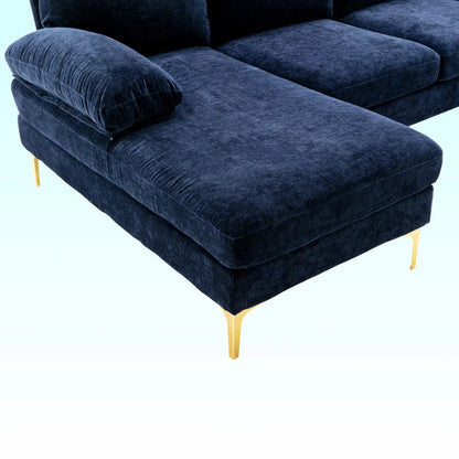 U-Shape Sectional Sofa: 110.6" Wide 3-Piece Upholstered Sectional with Chaise Longue(Navy Chenille)