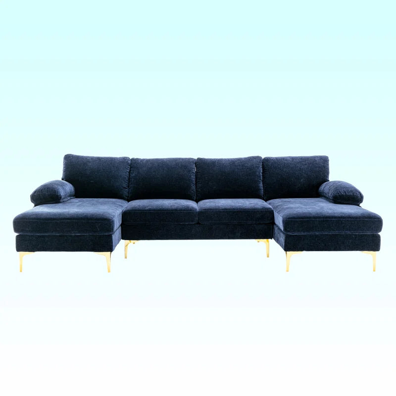 U-Shape Sectional Sofa: 110.6" Wide 3-Piece Upholstered Sectional with Chaise Longue(Navy Chenille)