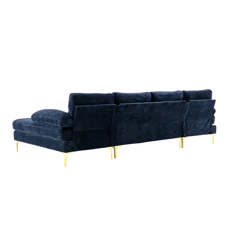 U-Shape Sectional Sofa: 110.6" Wide 3-Piece Upholstered Sectional with Chaise Longue(Navy Polyester Blend)