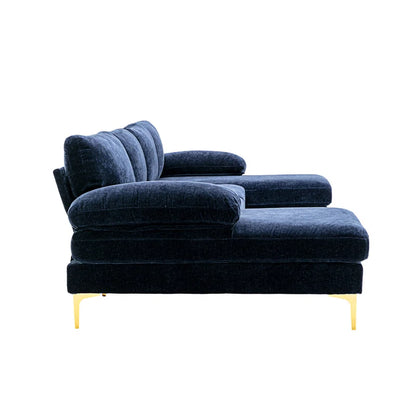 U-Shape Sectional Sofa: 110.6" Wide 3-Piece Upholstered Sectional with Chaise Longue(Navy Polyester Blend)