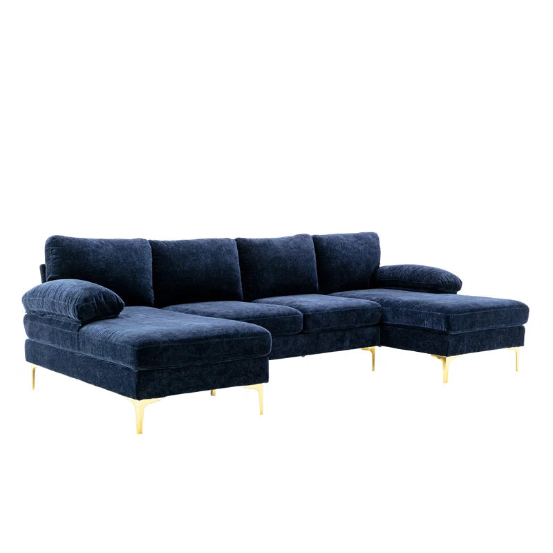 U-Shape Sectional Sofa: 110.6" Wide 3-Piece Upholstered Sectional with Chaise Longue(Navy Polyester Blend)