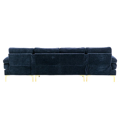 U-Shape Sectional Sofa: 110.6" Wide 3-Piece Upholstered Sectional with Chaise Longue(Navy Polyester Blend)