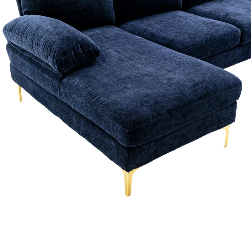 U-Shape Sectional Sofa: 110.6" Wide 3-Piece Upholstered Sectional with Chaise Longue(Navy Polyester Blend)
