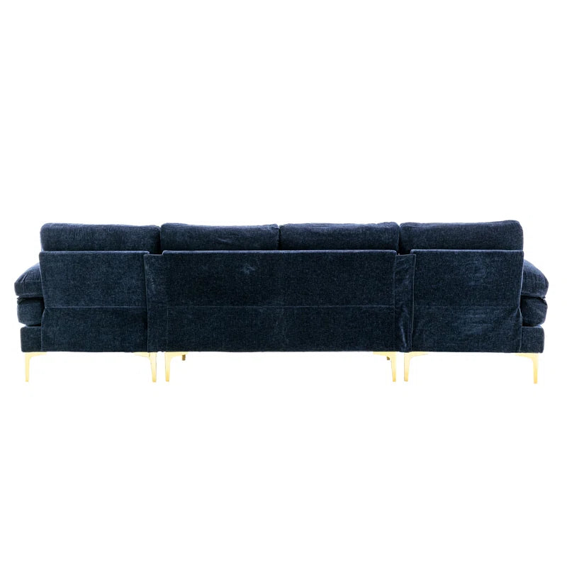 U-Shape Sectional Sofa: 110.6" Wide 3-Piece Upholstered Sectional with Chaise Longue(Navy Polyester Blend)