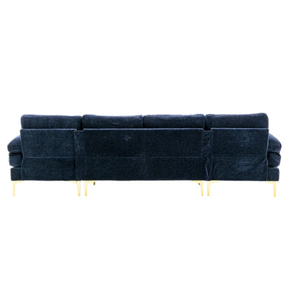 U-Shape Sectional Sofa: 110.6" Wide 3-Piece Upholstered Sectional with Chaise Longue(Navy Polyester Blend)