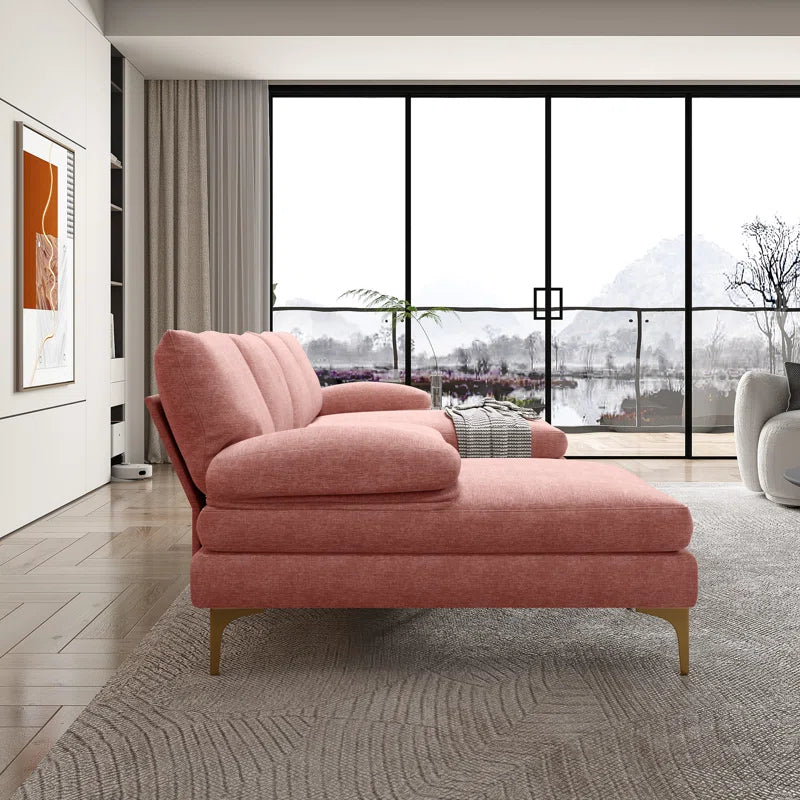 U-Shape Sectional Sofa: 110.6" Wide 3-Piece Upholstered Sectional with Chaise Longue(Pink Chenille)