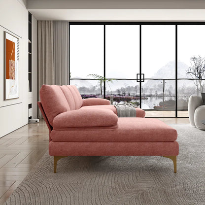 U-Shape Sectional Sofa: 110.6" Wide 3-Piece Upholstered Sectional with Chaise Longue(Pink Chenille)