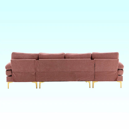 U-Shape Sectional Sofa: 110.6" Wide 3-Piece Upholstered Sectional with Chaise Longue(Pink Chenille)