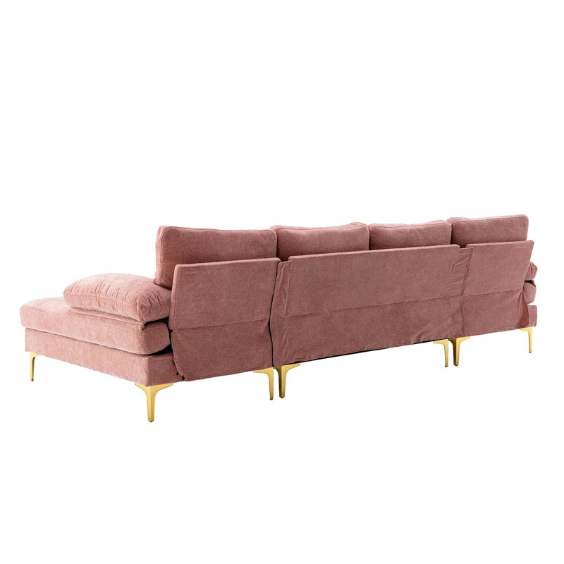 U-Shape Sectional Sofa: 110.6" Wide 3-Piece Upholstered Sectional with Chaise Longue(Pink Polyester Blend)