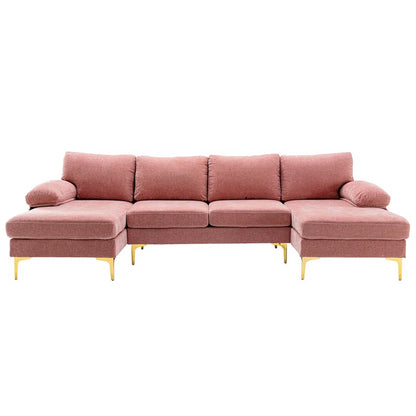 U-Shape Sectional Sofa: 110.6" Wide 3-Piece Upholstered Sectional with Chaise Longue(Pink Polyester Blend)