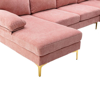U-Shape Sectional Sofa: 110.6" Wide 3-Piece Upholstered Sectional with Chaise Longue(Pink Polyester Blend)
