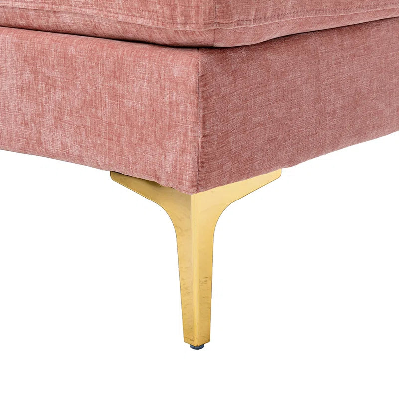 U-Shape Sectional Sofa: 110.6" Wide 3-Piece Upholstered Sectional with Chaise Longue(Pink Polyester Blend)