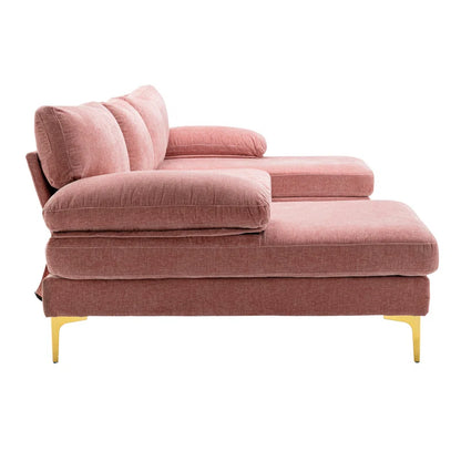 U-Shape Sectional Sofa: 110.6" Wide 3-Piece Upholstered Sectional with Chaise Longue(Pink Polyester Blend)