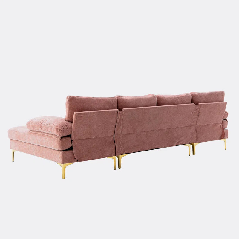 U-Shape Sectional Sofa: 110.6" Wide 3-Piece Upholstered Sectional with Chaise Longue(Pink Polyester)
