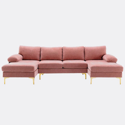 U-Shape Sectional Sofa: 110.6" Wide 3-Piece Upholstered Sectional with Chaise Longue(Pink Polyester)