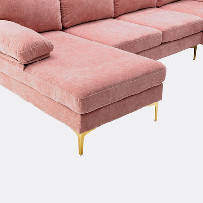 U-Shape Sectional Sofa: 110.6" Wide 3-Piece Upholstered Sectional with Chaise Longue(Pink Polyester)