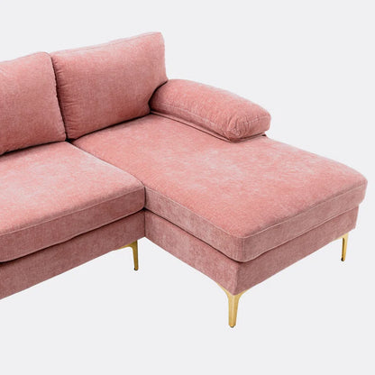 U-Shape Sectional Sofa: 110.6" Wide 3-Piece Upholstered Sectional with Chaise Longue(Pink Polyester)
