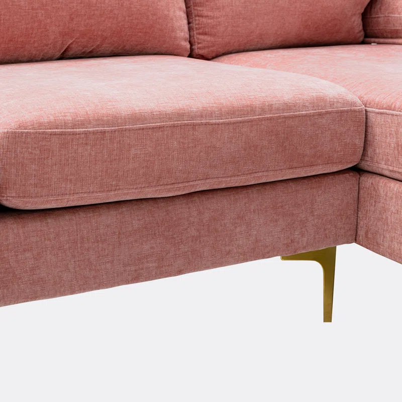 U-Shape Sectional Sofa: 110.6" Wide 3-Piece Upholstered Sectional with Chaise Longue(Pink Polyester)