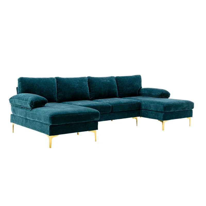 U-Shape Sectional Sofa: 110.6" Wide 3-Piece Upholstered Sectional with Chaise Longue(Teal Blue Polyester)