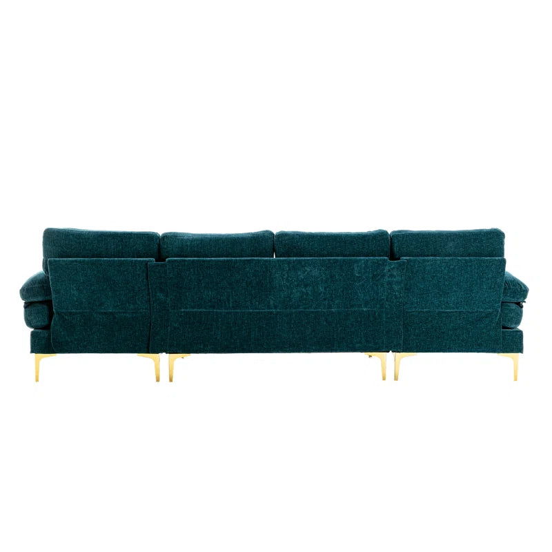 U-Shape Sectional Sofa: 110.6" Wide 3-Piece Upholstered Sectional with Chaise Longue(Teal Blue Polyester)