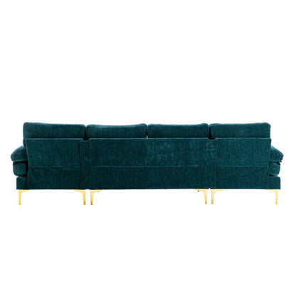 U-Shape Sectional Sofa: 110.6" Wide 3-Piece Upholstered Sectional with Chaise Longue(Teal Blue Polyester)