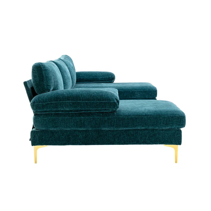 U-Shape Sectional Sofa: 110.6" Wide 3-Piece Upholstered Sectional with Chaise Longue(Teal Blue Polyester)