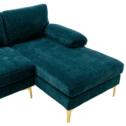 U-Shape Sectional Sofa: 110.6" Wide 3-Piece Upholstered Sectional with Chaise Longue(Teal Blue Polyester)