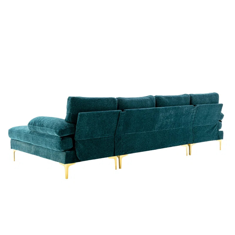U-Shape Sectional Sofa: 110.6" Wide 3-Piece Upholstered Sectional with Chaise Longue(Teal Blue Polyester)