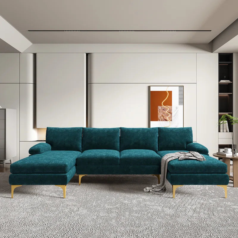 U-Shape Sectional Sofa: 110.6" Wide 3-Piece Upholstered Sectional with Chaise Longue(Teal Chenille)