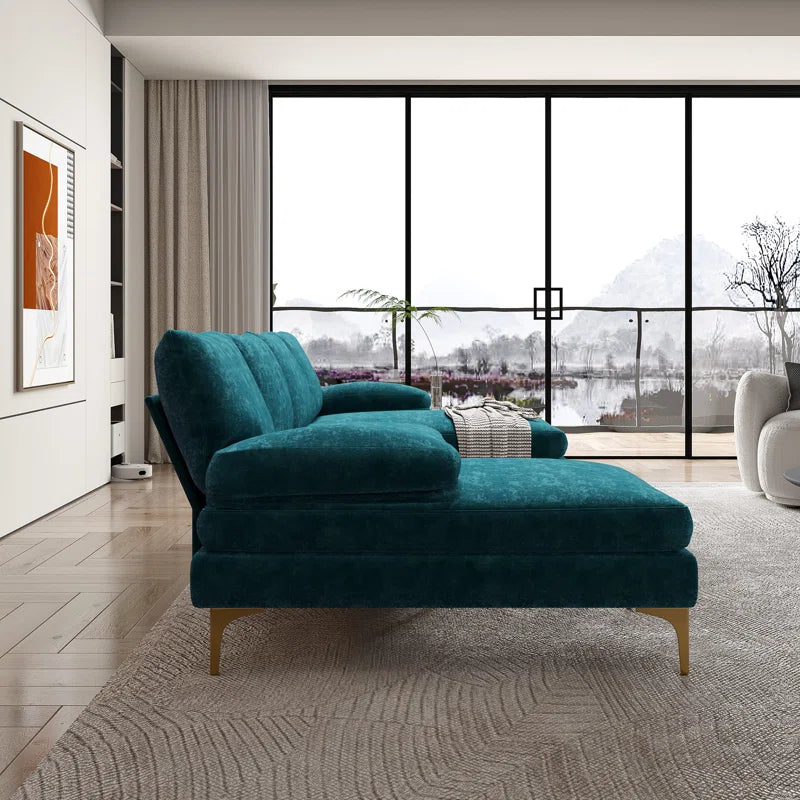 U-Shape Sectional Sofa: 110.6" Wide 3-Piece Upholstered Sectional with Chaise Longue(Teal Chenille)