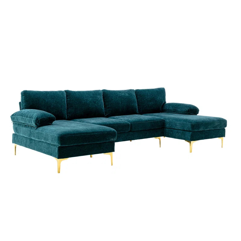 U-Shape Sectional Sofa: 110.6" Wide 3-Piece Upholstered Sectional with Chaise Longue(Teal Polyester Blend)