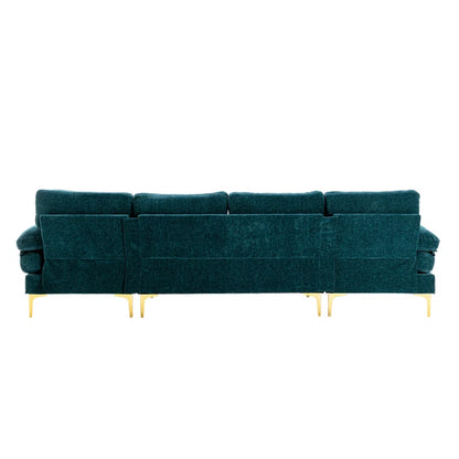 U-Shape Sectional Sofa: 110.6" Wide 3-Piece Upholstered Sectional with Chaise Longue(Teal Polyester Blend)