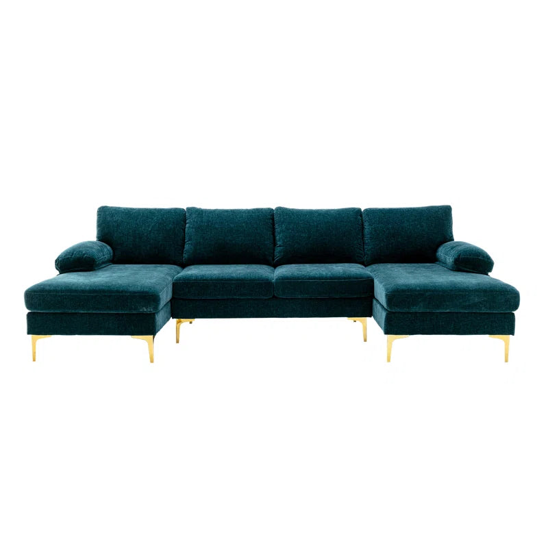 U-Shape Sectional Sofa: 110.6" Wide 3-Piece Upholstered Sectional with Chaise Longue(Teal Polyester Blend)