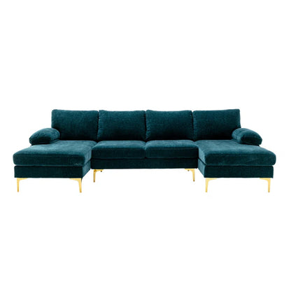 U-Shape Sectional Sofa: 110.6" Wide 3-Piece Upholstered Sectional with Chaise Longue(Teal Polyester Blend)