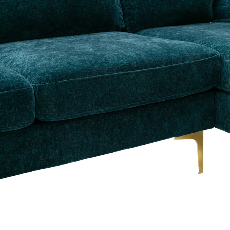 U-Shape Sectional Sofa: 110.6" Wide 3-Piece Upholstered Sectional with Chaise Longue(Teal Polyester Blend)