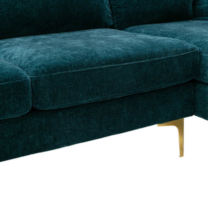 U-Shape Sectional Sofa: 110.6" Wide 3-Piece Upholstered Sectional with Chaise Longue(Teal Polyester Blend)