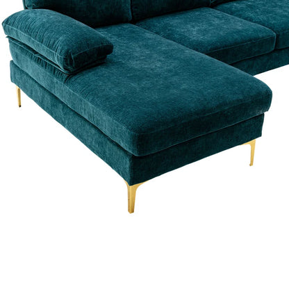U-Shape Sectional Sofa: 110.6" Wide 3-Piece Upholstered Sectional with Chaise Longue(Teal Polyester Blend)