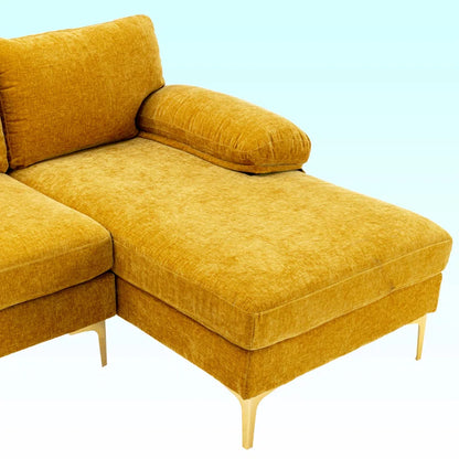 U-Shape Sectional Sofa: 110.6" Wide 3-Piece Upholstered Sectional with Chaise Longue(Yellow Chenille)