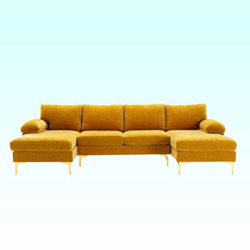 U-Shape Sectional Sofa: 110.6" Wide 3-Piece Upholstered Sectional with Chaise Longue(Yellow Chenille)