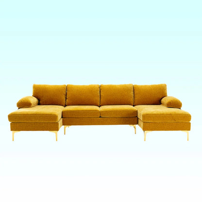 U-Shape Sectional Sofa: 110.6" Wide 3-Piece Upholstered Sectional with Chaise Longue(Yellow Chenille)