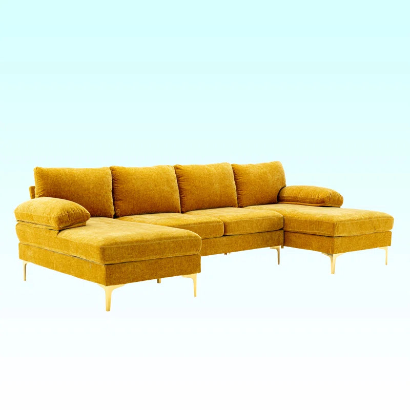 U-Shape Sectional Sofa: 110.6" Wide 3-Piece Upholstered Sectional with Chaise Longue(Yellow Chenille)