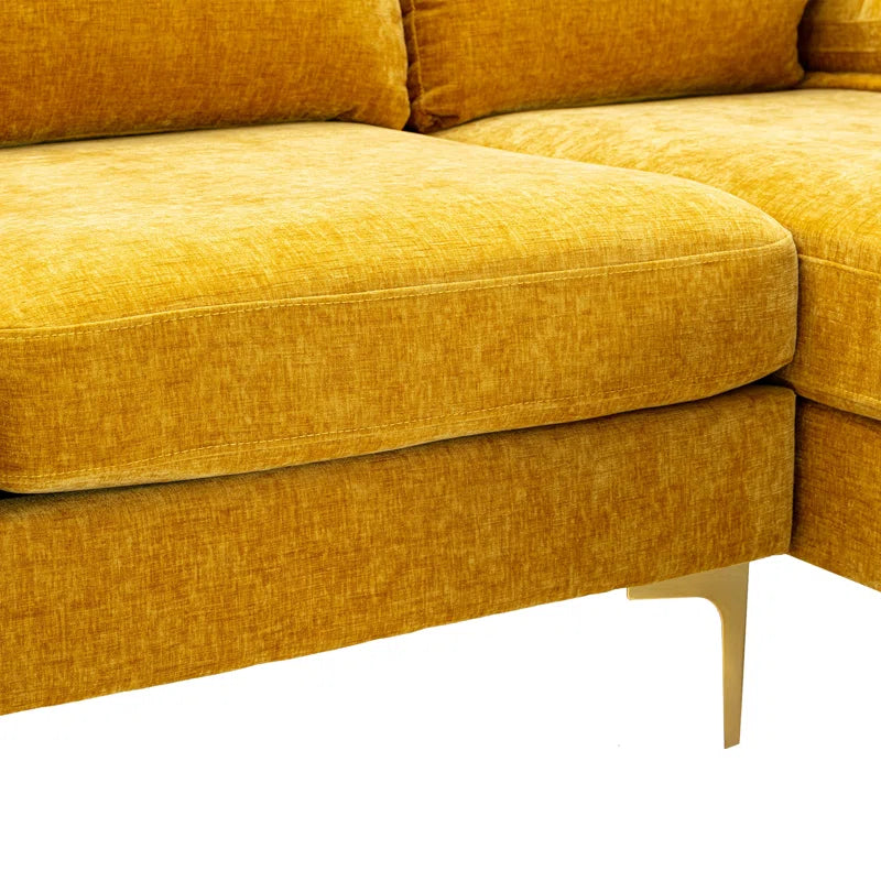 U-Shape Sectional Sofa: 110.6" Wide 3-Piece Upholstered Sectional with Chaise Longue(Yellow Polyester Blend)